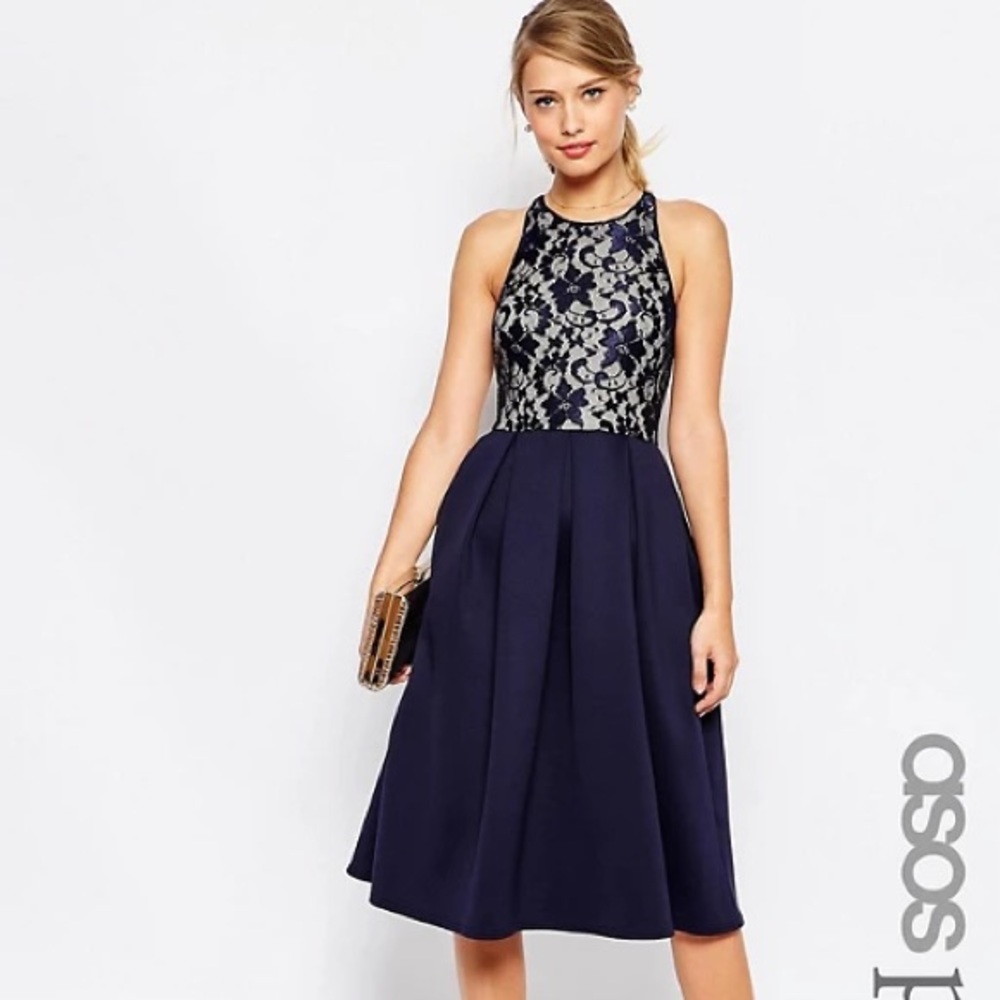 *New* ASOS PETITE Lace Top Scuba Skater Midi Dress